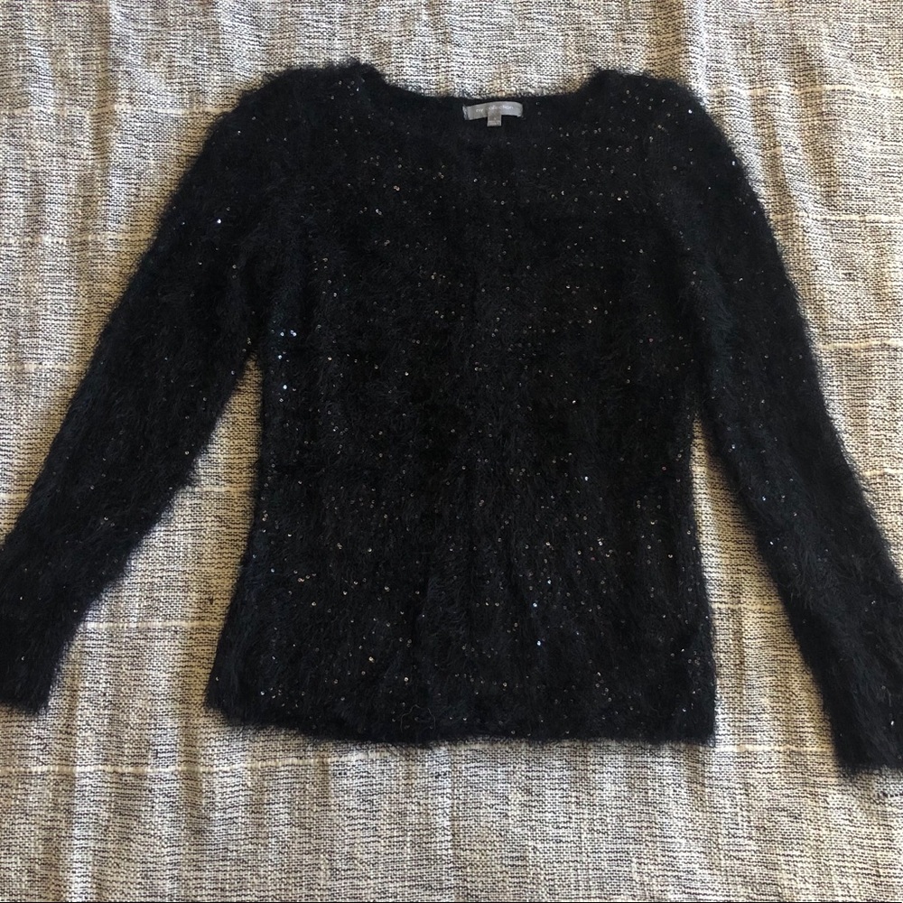 “NY Collection” Black Sparkle Fuzzy Sweater